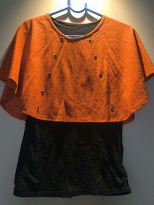 Unique Orange &amp; Black Layered Top