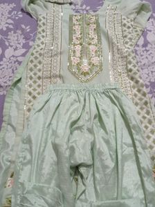Mint Green Embroidered Straight Suit With Pant