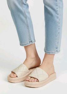 Beige Quilted Slides