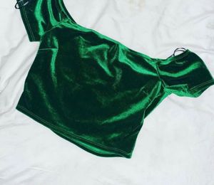 Green Velvet Off-Shoulder Top