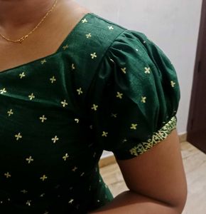 New Green Pattupavada With Golden Print