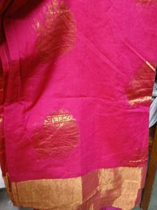 Chanderi Beautiful  Pink & Gold Saree Fabric