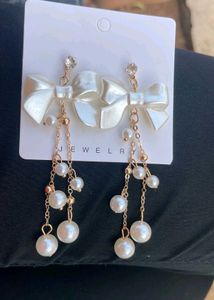 Bow &amp; Pearl Dangle Earrings