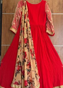 Red Floral Dupatta Anarkali