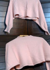 Women Pink Woollen Sheath Dress with Top