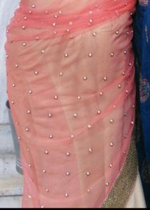 Peach Pearl Embellished Saree