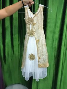 Beautiful white dress with golden flower work
