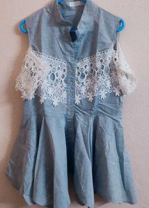 Light Grey Lace Embroided, Cold Shoulder Top