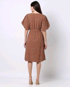 Fig Brown Polka Dot Midi Dress, XL SIZE
