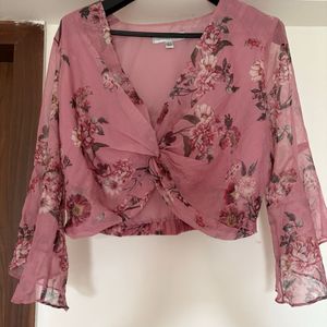Floral Knot-Front Crop Top