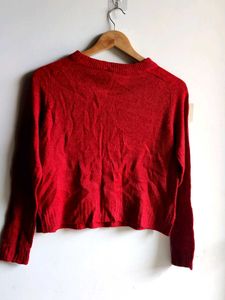 Red Sweet Cropped Pullover Sweater