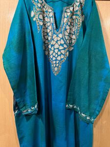 Teal Blue & Green TieDye Kashmiri Pheran Cum Kurti