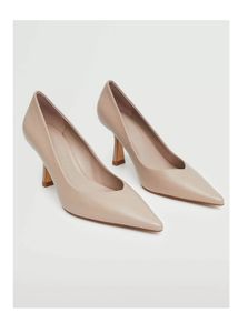 MANGO Taupe Solid Leather Block Pumps