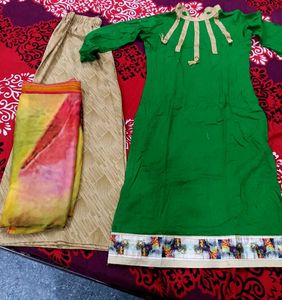A-line Green Kurta Set