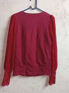 Stylish Beaded Neckline Blouse Top Layered Red ♥️