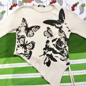 Butterfly Print Long Sleeve Top