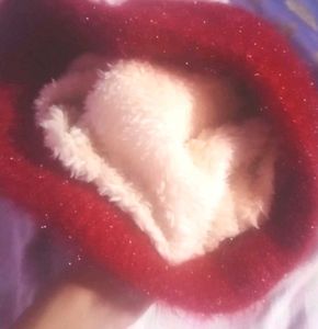 Red Fuzzy Sweater with Spider Brooch