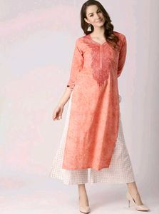 Embroidered Sharbati (Pastel Orange) Kurta