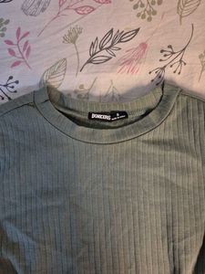 Green Ribbed Cropped Tee