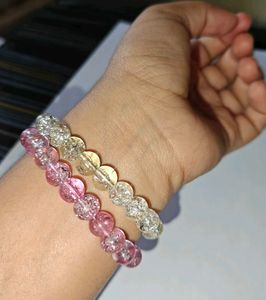 Pink &amp; Clear Crackle Bead Bracelets