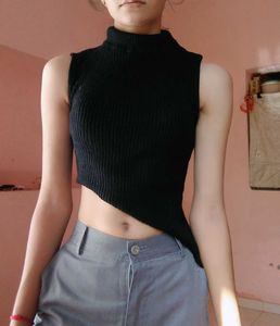 Price Drop Black Asymmetrical Knitted Top
