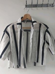 Crochet Stripe Crop Shirt