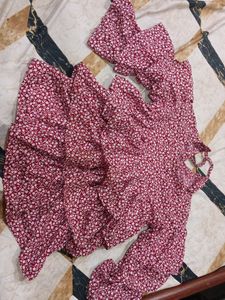 Floral Top With Frill Sleeves