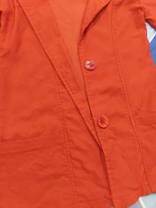 Retro Orange Puff Sleeve Blazer