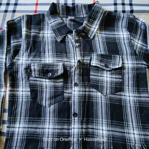 Black &amp; White Plaid Cropped Flannel Shirt