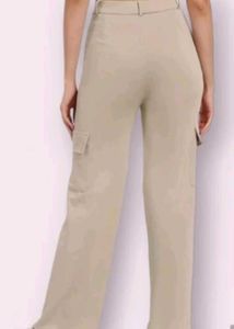 Beige High-Waisted Cargo Pants
