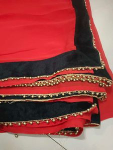 Red & Black Embellished Saree