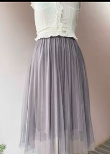 Gray Tulle Midi Skirt