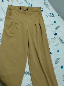 Tan Yellow Colour Straight Fit Pants Stretchable