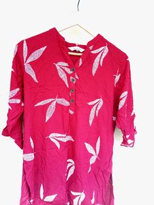 Designer Leaf Printed Maroon Kurti Tunic (Women)