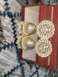 Gold Jhumka Earrings with Pearls