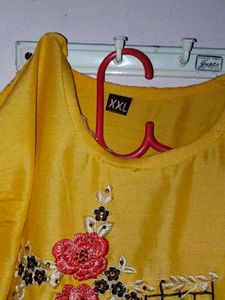 Yellow Embroidered Kurti - XXL
