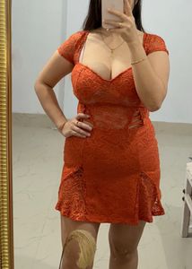 Orange Lace Mini Dress