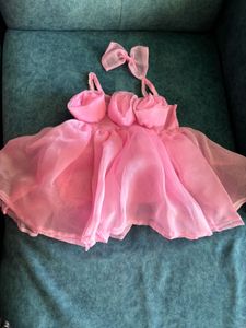 Pink Organza Baby Dress with Bow
