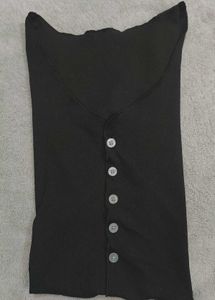 🖤 Elegant Black Ribbed Button-Down Top | Chic