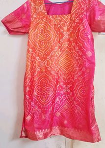 Chanderi SILK Bandhani Short Kurti