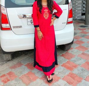 Ombre Pink Red  And Navy Blue Color Gown