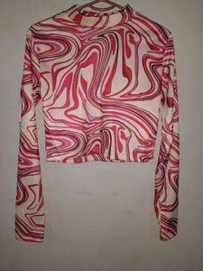 Swirl Print Long Sleeve Crop Top