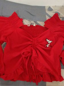 Red Long Sleeve Ruffle Top