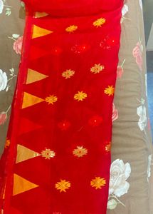 Red &amp; Gold Design Saree with Blouse Piece