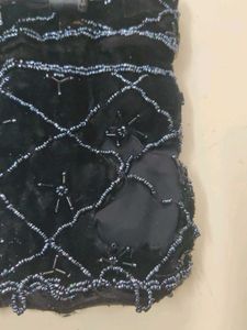 Black Beaded Drawstring Potli Bag Pouch