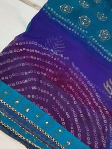 Blue Bandhani Saree