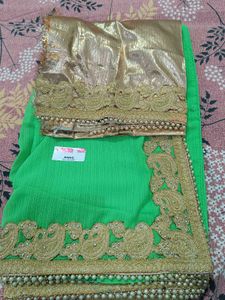 Brand New Green & Gold Saree Unstitched