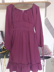 Burgundy Dress With Criss Cross Waist