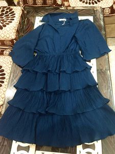 Multi Ruffle 2 Piece Dress In Peacock Blue Colour