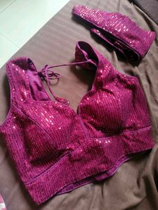 Wine Sequence Blouse With Extra Sleeves